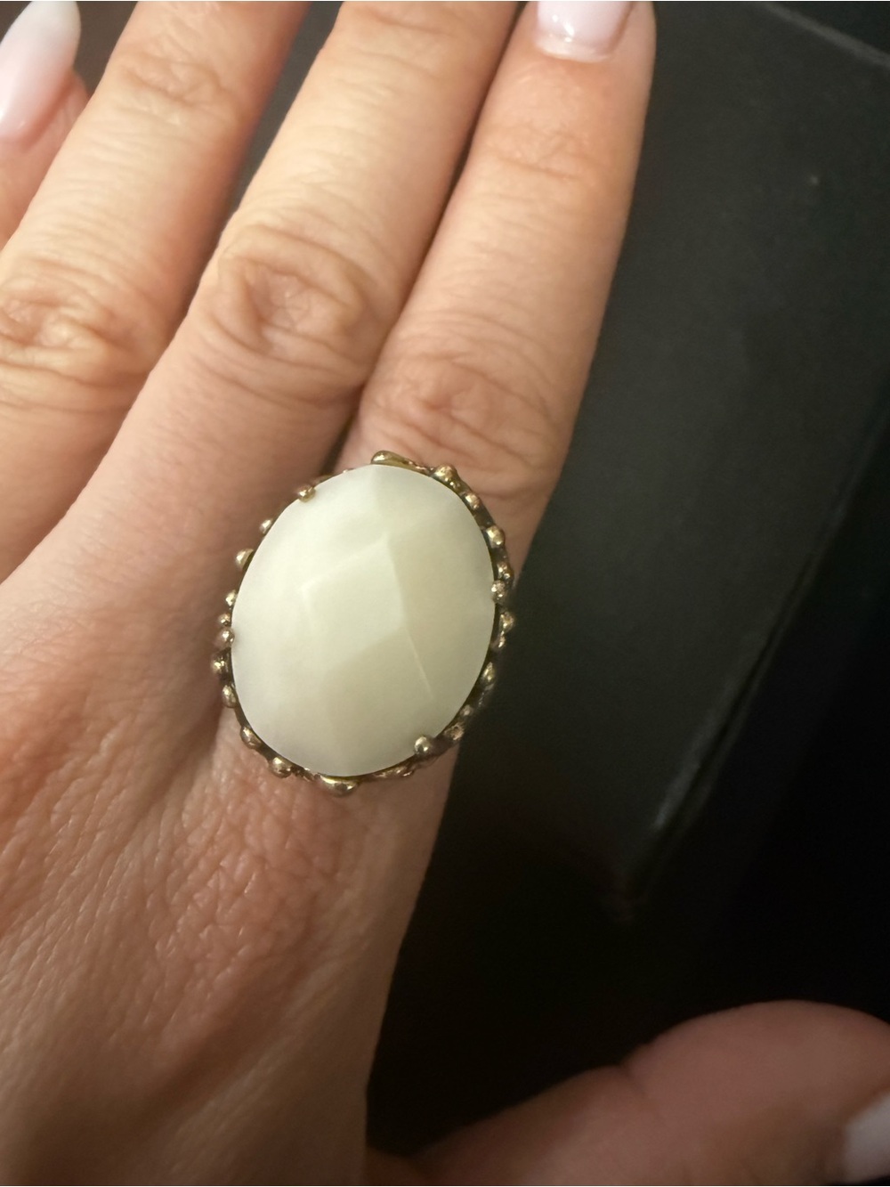 Elegant White Statement Ring with Gold-Tone Setting-Lucky Brand